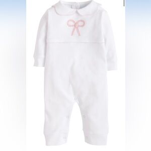 Little English Soft Pink Crochet Playsuit - Pink Bow